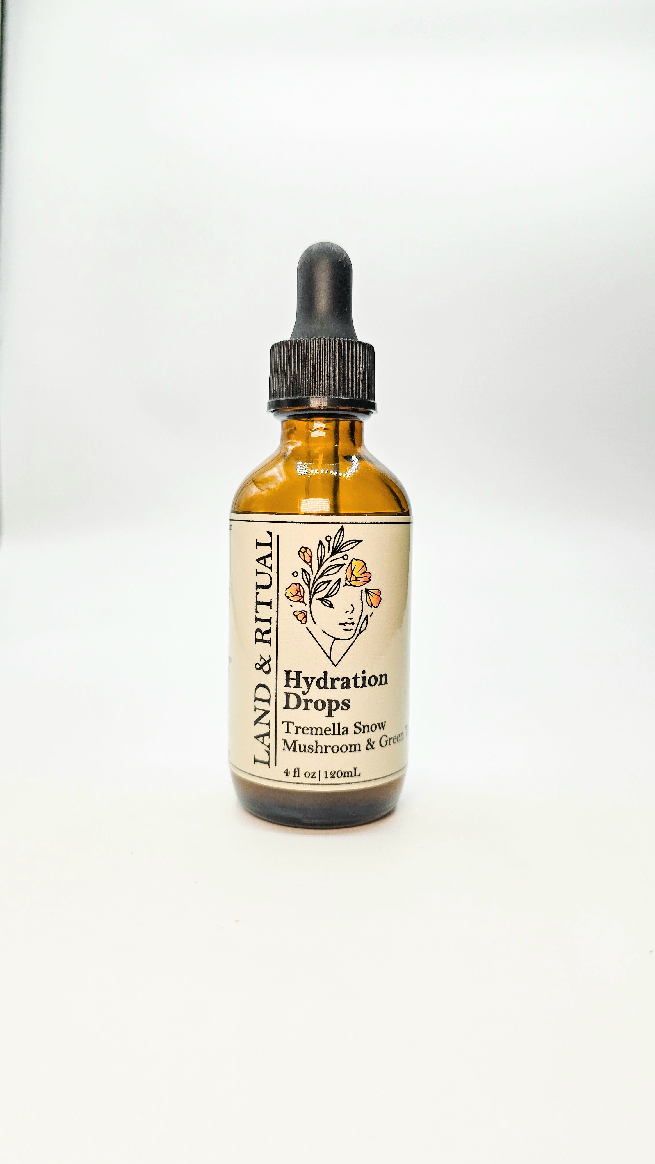 Land and Ritual Hydration Drops with Tremella Snow Mushroom and Neroli for brightening and deep skin hydration.